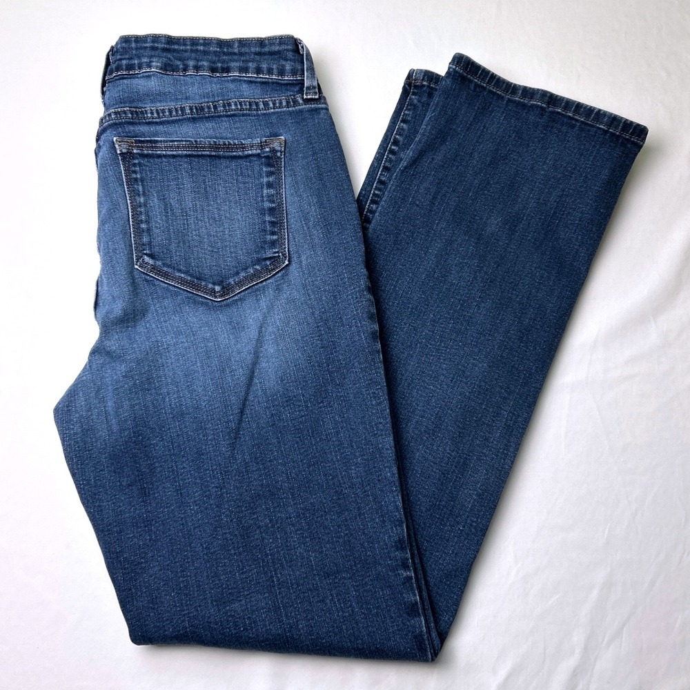 NYDJ Womens Mid Rise Straight Leg Jeans Blue Size 12 Dark Wash Stretch Classic
